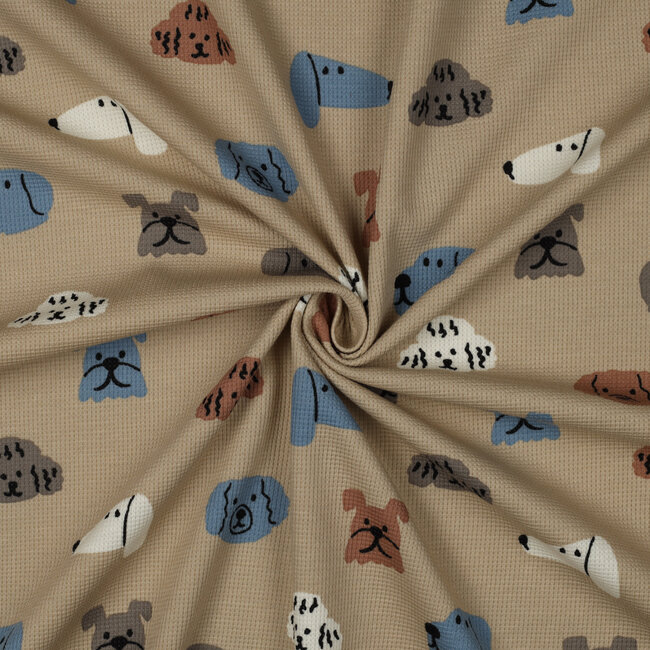 De Stoffenkamer COUPON - 90cm - Tricot Waffle - sandy dogs