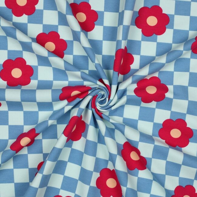 De Stoffenkamer Soft Sweater checker flowers