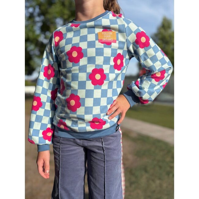 De Stoffenkamer Soft Sweater checker flowers