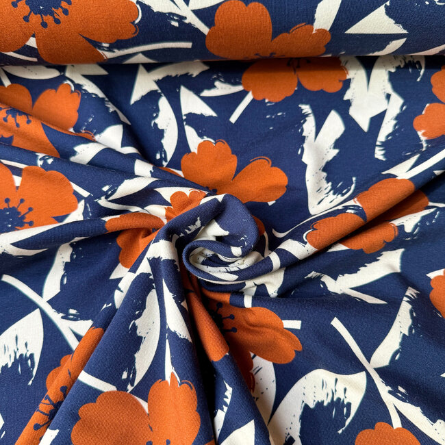 French Terry Sweater - flowers navy / rust