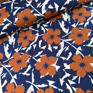 French Terry Sweater - flowers navy / rust