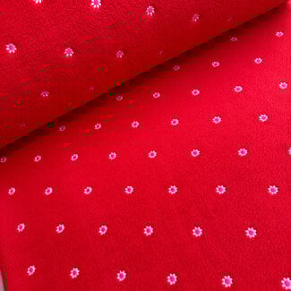 De Stoffenkamer Teddy sherpa Embroidery flowers Red