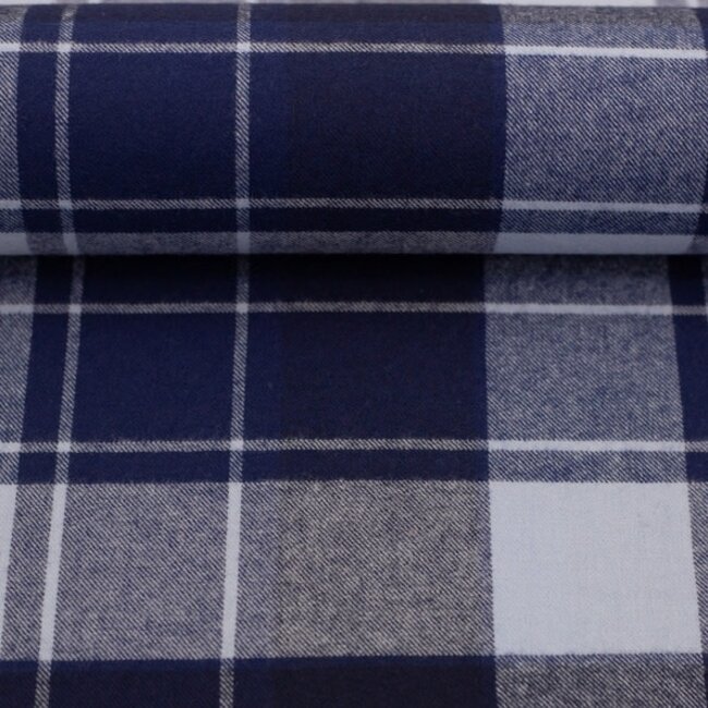 De Stoffenkamer Soft cotton Flanel - checks dark/light blue
