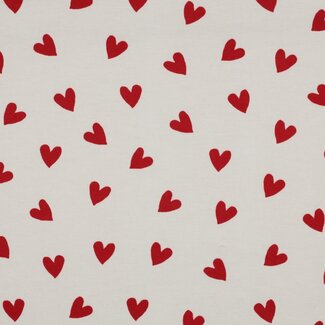 Poppy COUPON 0,80m - Flanel Cotton Hearts creamy red