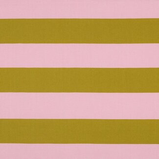 De Stoffenkamer Stevige katoen  Canvas wide stripes - pink/mustard