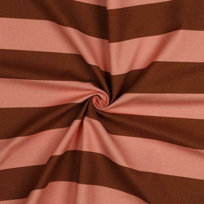 De Stoffenkamer Stevige katoen  Canvas wide stripes - salmon/caramel