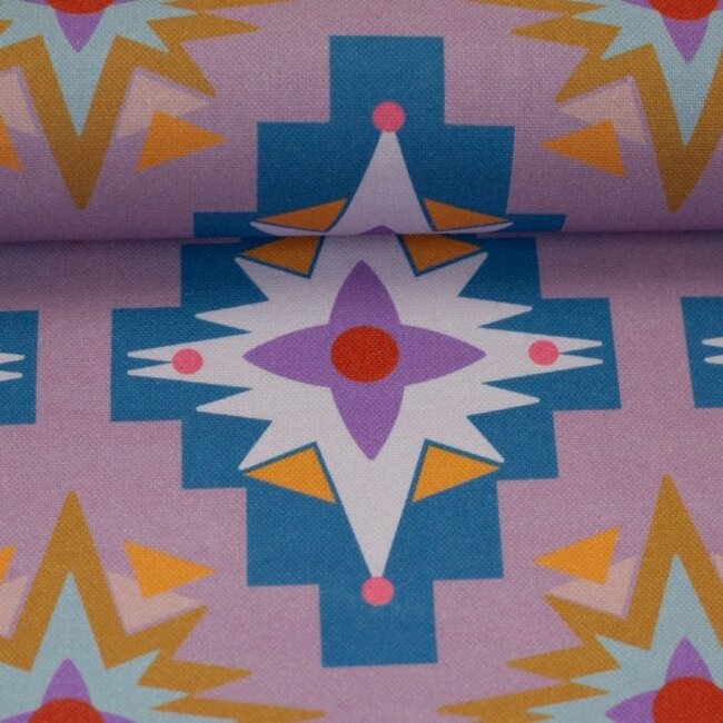 De Stoffenkamer Stevige katoen  Canvas geo stars multi