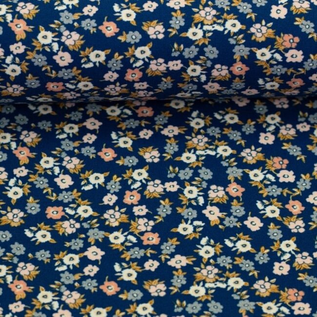 Tricot mini flowers denimblue