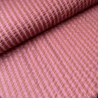 Seersucker Cotton mix - mid  Stripes rusty pink / camel