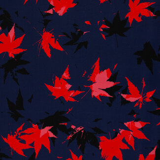 Viscose navy forest red leafs