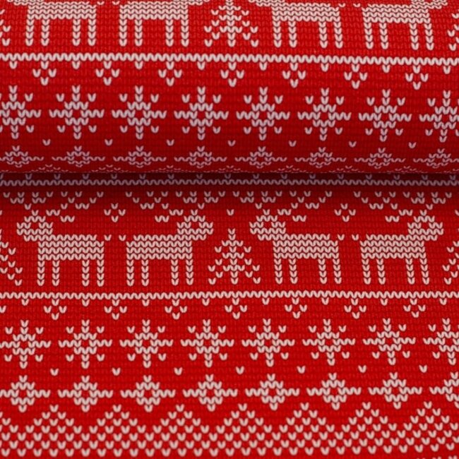 COUPON 0,80m - French Terry Sweater kerst - christmas red knit look