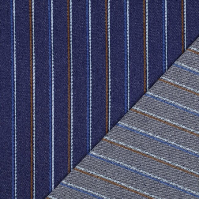 De Stoffenkamer Cotton Denim dark blue - structured flock stripes