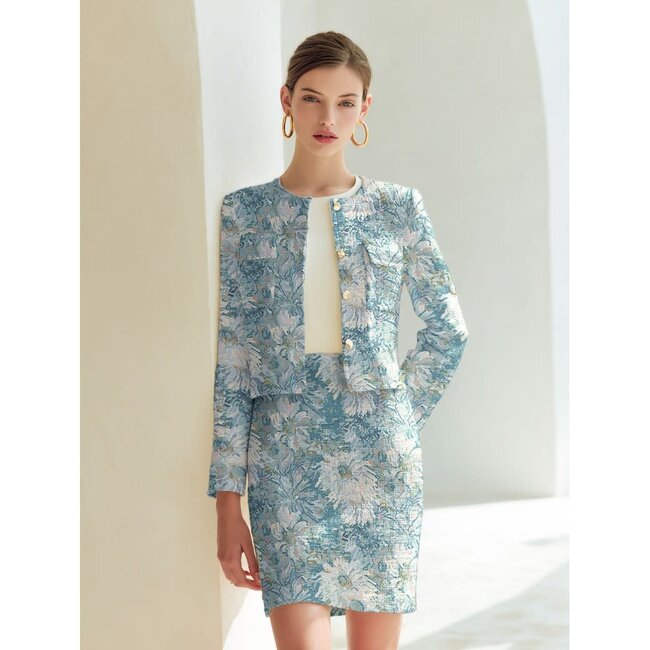 Woven Gobelin Jacquard - flowers aqua tones