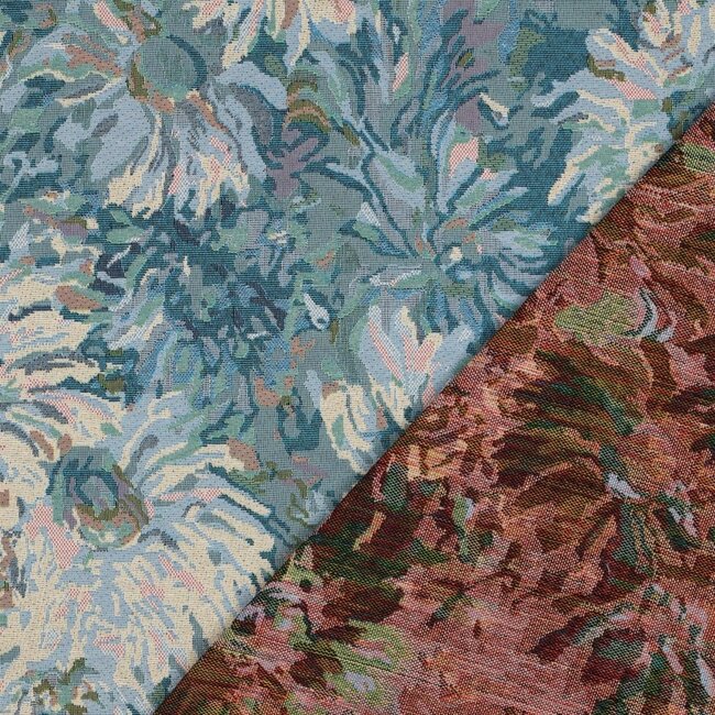 Woven Gobelin Jacquard - flowers aqua tones