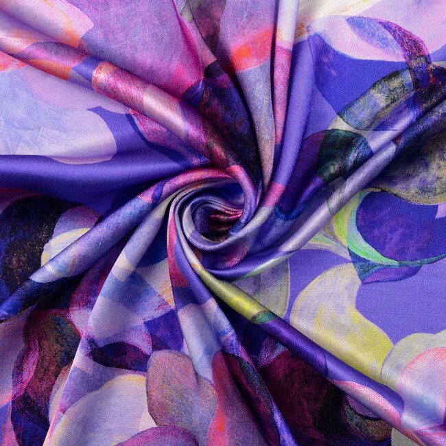 FEEST - Satin Viscose purple flowers