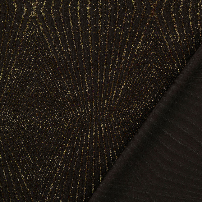 De Stoffenkamer FEEST - structuur tricot Glitter geo - black goud