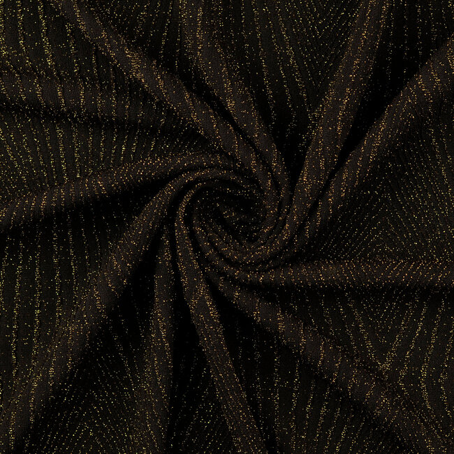 De Stoffenkamer FEEST - structuur tricot Glitter geo - black goud
