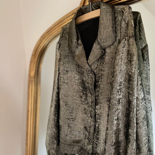 De Stoffenkamer FEEST Shiny Glitter Chiffon black goud
