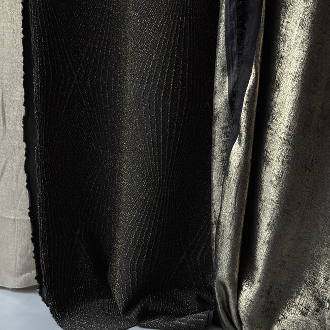 De Stoffenkamer FEEST - structuur tricot Glitter geo - black goud