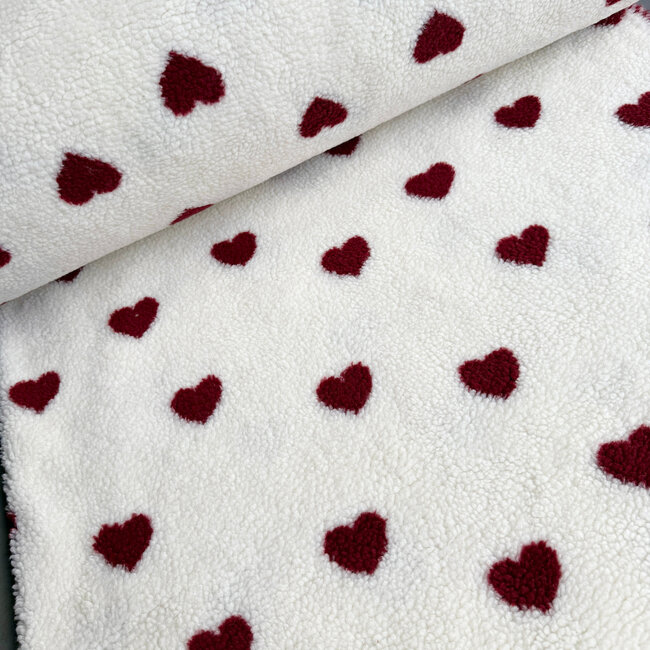 De Stoffenkamer Teddy offwhite hearts burgundy