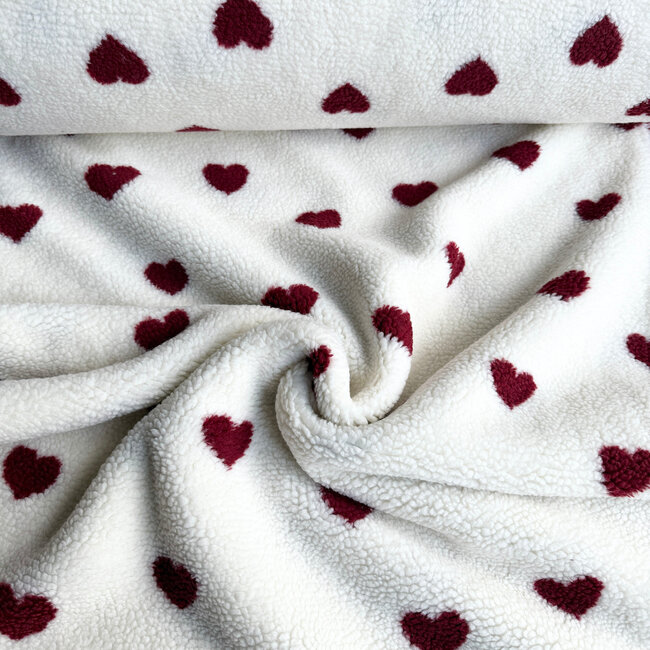 De Stoffenkamer Teddy offwhite hearts burgundy