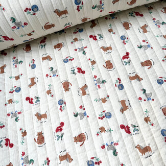 De Stoffenkamer Stepped Cotton Double Gauze tetra - ecru little animals / grid