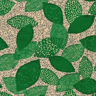 Kokka Cotton linen blend MARBLE SUD -  green doggies