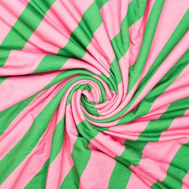 French Terry - Diagonal stripes green/candy