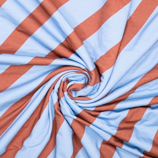 French Terry - Diagonal stripes brickred/sky