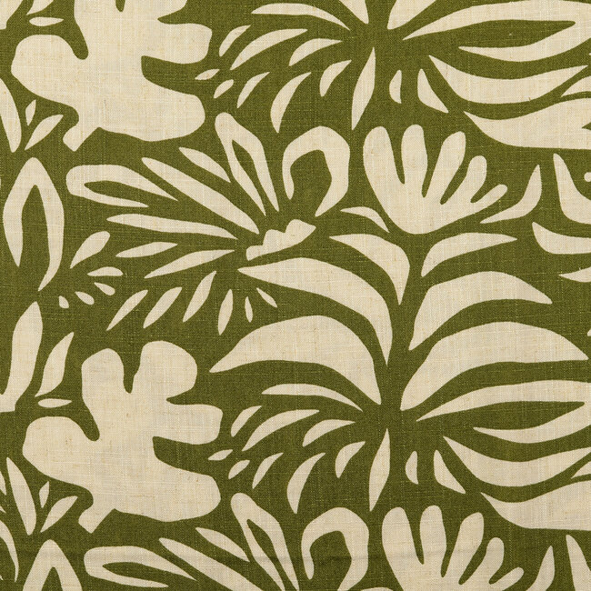 De Stoffenkamer Linen Mix naturel graphic flowers olive