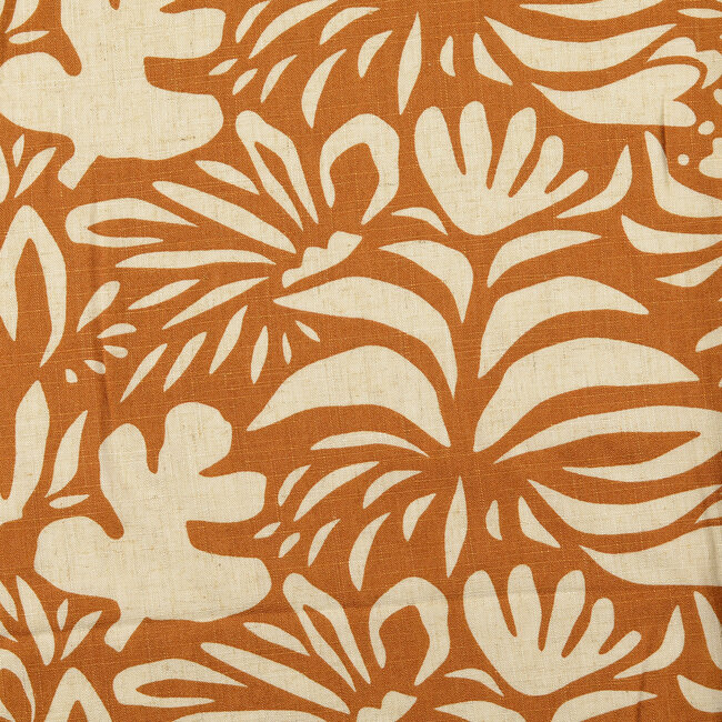 De Stoffenkamer Linen Mix naturel graphic flowers camel