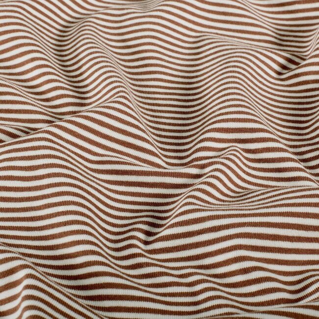 Tricot oeko-tex - horizontal stripes mini ecru/dark rusty brown