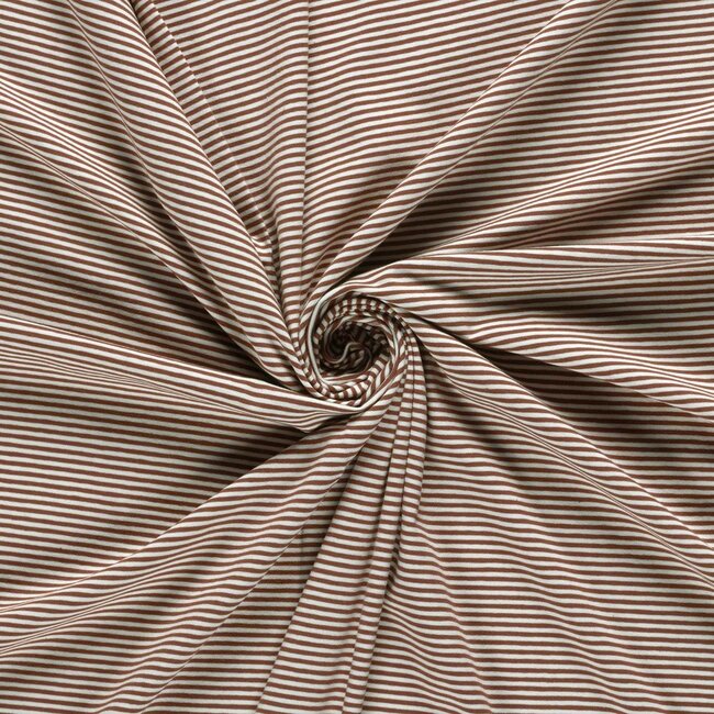 Tricot oeko-tex - horizontal stripes mini ecru/dark rusty brown