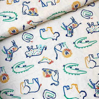 Cotton Poplin - to the zoo creme