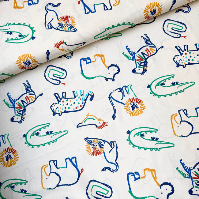 Cotton Poplin - to the zoo creme