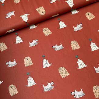 Cotton Poplin - brick red dogs