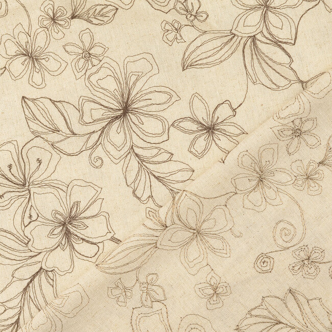 De Stoffenkamer Naturel linen mix Embroidery Flowers brown