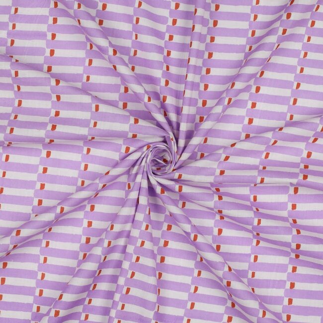 Handmade blockprint Cotton Poplin - stripes lilac