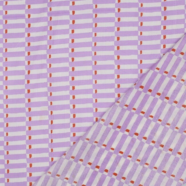 Handmade blockprint Cotton Poplin - stripes lilac