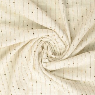 De Stoffenkamer Naturel linen mix gold embroidery paillet