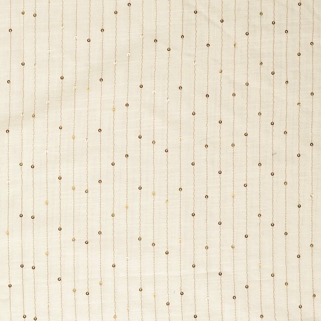 De Stoffenkamer Naturel linen mix gold embroidery paillet