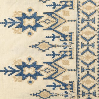 De Stoffenkamer Cotton mix Border broderie naturel blue shapes