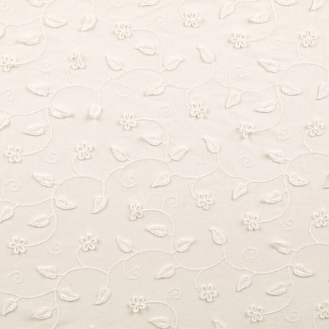 De Stoffenkamer Cotton mix Border broderie off white leafs