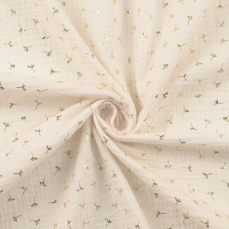 De Stoffenkamer COUPON 90 cm - Double Gauze creamy foilprint gold twigs
