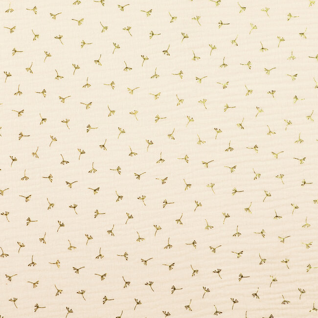De Stoffenkamer COUPON 90 cm - Double Gauze creamy foilprint gold twigs