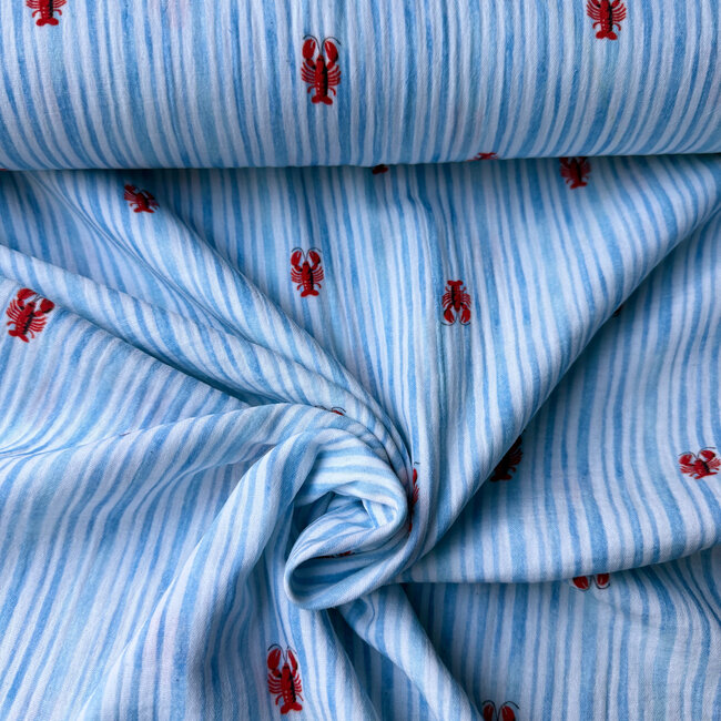 De Stoffenkamer Double gauze tetra - mini stripes blue lobster