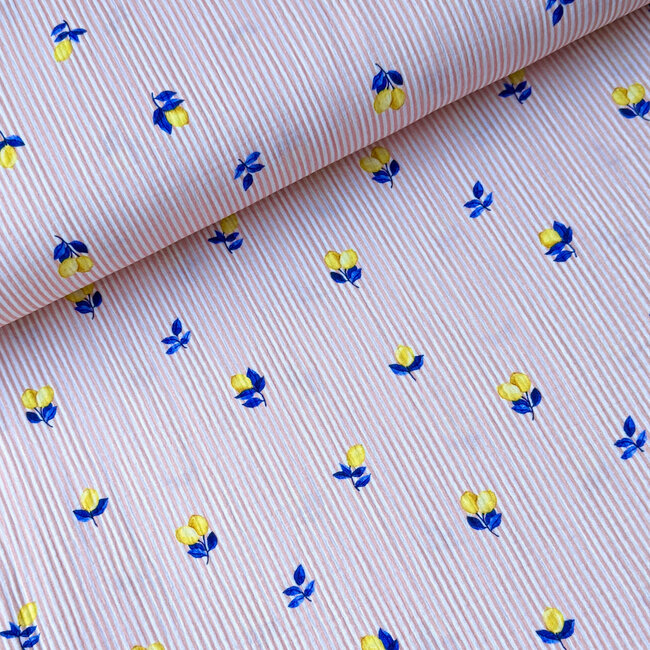 De Stoffenkamer Double gauze tetra - mini stripes pink lemon