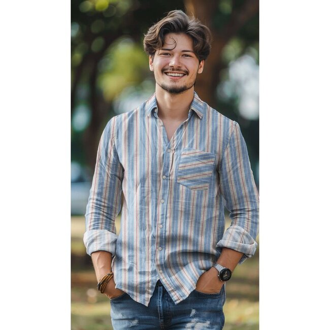 De Stoffenkamer Double gauze tetra - stripes blue