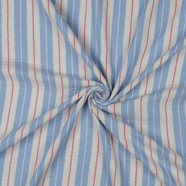 De Stoffenkamer Double gauze tetra - stripes blue