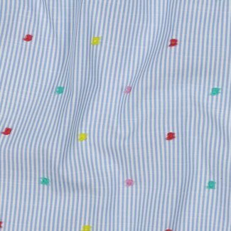 Voile Cotton Plumetis multi dots - lightblue stripes